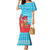Azerbaijan Christmas Family Matching Mermaid Dress and Hawaiian Shirt with Santa Riding Horse Red Flame Motif and Blue Islamic Pattern Design - Wonder Print Shop