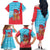 Azerbaijan Christmas Family Matching Off The Shoulder Long Sleeve Dress and Hawaiian Shirt with Santa Riding Horse Red Flame Motif and Blue Islamic Pattern Design - Wonder Print Shop