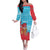 Azerbaijan Christmas Family Matching Off The Shoulder Long Sleeve Dress and Hawaiian Shirt with Santa Riding Horse Red Flame Motif and Blue Islamic Pattern Design - Wonder Print Shop