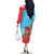 Azerbaijan Christmas Family Matching Off The Shoulder Long Sleeve Dress and Hawaiian Shirt with Santa Riding Horse Red Flame Motif and Blue Islamic Pattern Design - Wonder Print Shop