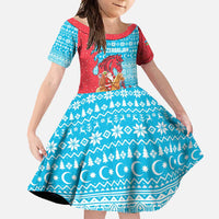 Azerbaijan Christmas Family Matching Off Shoulder Maxi Dress and Hawaiian Shirt with Santa Riding Horse Red Flame Motif and Blue Islamic Pattern Design - Wonder Print Shop