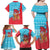 Azerbaijan Christmas Family Matching Off Shoulder Maxi Dress and Hawaiian Shirt with Santa Riding Horse Red Flame Motif and Blue Islamic Pattern Design - Wonder Print Shop