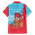 Azerbaijan Christmas Family Matching Off Shoulder Maxi Dress and Hawaiian Shirt with Santa Riding Horse Red Flame Motif and Blue Islamic Pattern Design - Wonder Print Shop