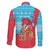 Azerbaijan Christmas Family Matching Off Shoulder Maxi Dress and Hawaiian Shirt with Santa Riding Horse Red Flame Motif and Blue Islamic Pattern Design - Wonder Print Shop