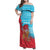 Azerbaijan Christmas Family Matching Off Shoulder Maxi Dress and Hawaiian Shirt with Santa Riding Horse Red Flame Motif and Blue Islamic Pattern Design - Wonder Print Shop