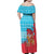 Azerbaijan Christmas Family Matching Off Shoulder Maxi Dress and Hawaiian Shirt with Santa Riding Horse Red Flame Motif and Blue Islamic Pattern Design - Wonder Print Shop