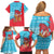 Azerbaijan Christmas Family Matching Off Shoulder Short Dress and Hawaiian Shirt with Santa Riding Horse Red Flame Motif and Blue Islamic Pattern Design - Wonder Print Shop