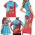 Azerbaijan Christmas Family Matching Short Sleeve Bodycon Dress and Hawaiian Shirt with Santa Riding Horse Red Flame Motif and Blue Islamic Pattern Design - Wonder Print Shop