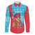 Azerbaijan Christmas Family Matching Short Sleeve Bodycon Dress and Hawaiian Shirt with Santa Riding Horse Red Flame Motif and Blue Islamic Pattern Design - Wonder Print Shop