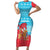 Azerbaijan Christmas Family Matching Short Sleeve Bodycon Dress and Hawaiian Shirt with Santa Riding Horse Red Flame Motif and Blue Islamic Pattern Design - Wonder Print Shop