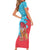 Azerbaijan Christmas Family Matching Short Sleeve Bodycon Dress and Hawaiian Shirt with Santa Riding Horse Red Flame Motif and Blue Islamic Pattern Design - Wonder Print Shop