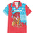 Azerbaijan Christmas Family Matching Tank Maxi Dress and Hawaiian Shirt with Santa Riding Horse Red Flame Motif and Blue Islamic Pattern Design - Wonder Print Shop