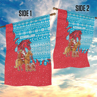 Azerbaijan Christmas Garden Flag with Santa Riding Horse Red Flame Motif and Blue Islamic Pattern Design - Wonder Print Shop