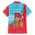 Azerbaijan Christmas Hawaiian Shirt with Santa Riding Horse Red Flame Motif and Blue Islamic Pattern Design - Wonder Print Shop