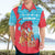 Azerbaijan Christmas Hawaiian Shirt with Santa Riding Horse Red Flame Motif and Blue Islamic Pattern Design - Wonder Print Shop
