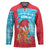 Azerbaijan Christmas Hockey Jersey with Santa Riding Horse Red Flame Motif and Blue Islamic Pattern Design - Wonder Print Shop