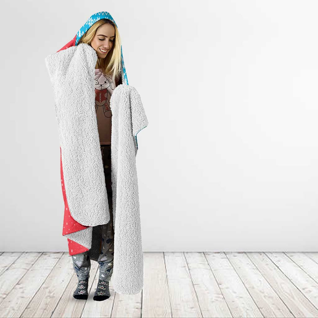 Azerbaijan Christmas Hooded Blanket with Santa Riding Horse Red Flame Motif and Blue Islamic Pattern Design - Wonder Print Shop