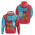 Azerbaijan Christmas Hoodie with Santa Riding Horse Red Flame Motif and Blue Islamic Pattern Design - Wonder Print Shop