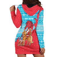 Azerbaijan Christmas Hoodie Dress with Santa Riding Horse Red Flame Motif and Blue Islamic Pattern Design - Wonder Print Shop