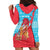 Azerbaijan Christmas Hoodie Dress with Santa Riding Horse Red Flame Motif and Blue Islamic Pattern Design - Wonder Print Shop