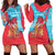 Azerbaijan Christmas Hoodie Dress with Santa Riding Horse Red Flame Motif and Blue Islamic Pattern Design - Wonder Print Shop