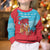 Azerbaijan Christmas Kid Ugly Christmas Sweater with Santa Riding Horse Red Flame Motif and Blue Islamic Pattern Design - Wonder Print Shop