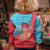 Azerbaijan Christmas Kid Ugly Christmas Sweater with Santa Riding Horse Red Flame Motif and Blue Islamic Pattern Design - Wonder Print Shop