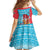 Azerbaijan Christmas Kid Short Sleeve Dress with Santa Riding Horse Red Flame Motif and Blue Islamic Pattern Design - Wonder Print Shop