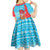 Azerbaijan Christmas Kid Short Sleeve Dress with Santa Riding Horse Red Flame Motif and Blue Islamic Pattern Design - Wonder Print Shop