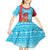 Azerbaijan Christmas Kid Short Sleeve Dress with Santa Riding Horse Red Flame Motif and Blue Islamic Pattern Design - Wonder Print Shop