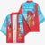 Azerbaijan Christmas Kimono with Santa Riding Horse Red Flame Motif and Blue Islamic Pattern Design - Wonder Print Shop