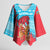 Azerbaijan Christmas Kimono Sleeve Blouse with Santa Riding Horse Red Flame Motif and Blue Islamic Pattern Design - Wonder Print Shop