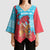 Azerbaijan Christmas Kimono Sleeve Blouse with Santa Riding Horse Red Flame Motif and Blue Islamic Pattern Design - Wonder Print Shop