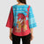 Azerbaijan Christmas Kimono Sleeve Blouse with Santa Riding Horse Red Flame Motif and Blue Islamic Pattern Design - Wonder Print Shop