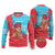 Azerbaijan Christmas Ugly Christmas Sweater with Santa Riding Horse Red Flame Motif and Blue Islamic Pattern Design - Wonder Print Shop