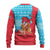 Azerbaijan Christmas Ugly Christmas Sweater with Santa Riding Horse Red Flame Motif and Blue Islamic Pattern Design - Wonder Print Shop