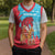 Azerbaijan Christmas Knitted V-Neck Vest with Santa Riding Horse Red Flame Motif and Blue Islamic Pattern Design - Wonder Print Shop