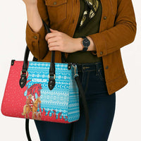 Azerbaijan Christmas Leather Bag with Santa Riding Horse Red Flame Motif and Blue Islamic Pattern Design - Wonder Print Shop