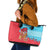 Azerbaijan Christmas Leather Tote Bag with Santa Riding Horse Red Flame Motif and Blue Islamic Pattern Design - Wonder Print Shop