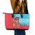 Azerbaijan Christmas Leather Tote Bag with Santa Riding Horse Red Flame Motif and Blue Islamic Pattern Design - Wonder Print Shop