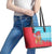 Azerbaijan Christmas Leather Tote Bag with Santa Riding Horse Red Flame Motif and Blue Islamic Pattern Design - Wonder Print Shop