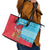 Azerbaijan Christmas Leather Tote Bag with Santa Riding Horse Red Flame Motif and Blue Islamic Pattern Design - Wonder Print Shop