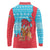 Azerbaijan Christmas Long Sleeve Polo Shirt with Santa Riding Horse Red Flame Motif and Blue Islamic Pattern Design - Wonder Print Shop