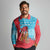Azerbaijan Christmas Long Sleeve Polo Shirt with Santa Riding Horse Red Flame Motif and Blue Islamic Pattern Design - Wonder Print Shop