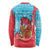 Azerbaijan Christmas Long Sleeve Shirt with Santa Riding Horse Red Flame Motif and Blue Islamic Pattern Design - Wonder Print Shop