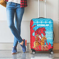 Azerbaijan Christmas Luggage Cover with Santa Riding Horse Red Flame Motif and Blue Islamic Pattern Design - Wonder Print Shop