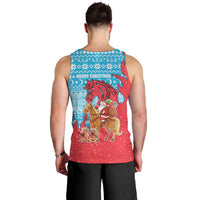 Azerbaijan Christmas Men Tank Top with Santa Riding Horse Red Flame Motif and Blue Islamic Pattern Design - Wonder Print Shop