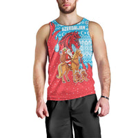 Azerbaijan Christmas Men Tank Top with Santa Riding Horse Red Flame Motif and Blue Islamic Pattern Design - Wonder Print Shop