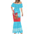 Azerbaijan Christmas Mermaid Dress with Santa Riding Horse Red Flame Motif and Blue Islamic Pattern Design - Wonder Print Shop