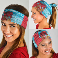 Azerbaijan Christmas Neck Gaiter with Santa Riding Horse Red Flame Motif and Blue Islamic Pattern Design - Wonder Print Shop